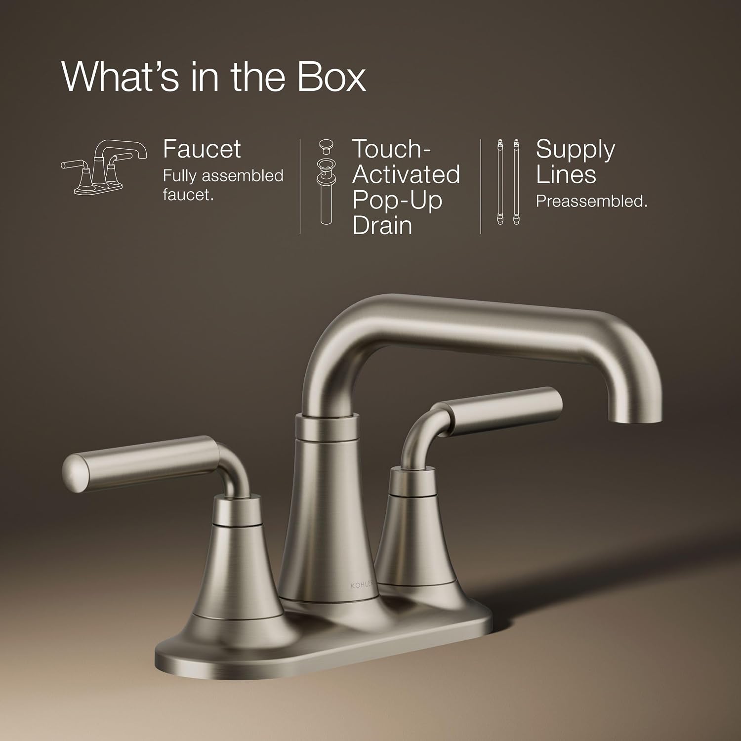 KOHLER K-27414-4-BN Tone™ Centerset Bathroom Sink Faucet, Clicker Drain, Bathroom Faucets, 1.2 GPM, Vibrant Brushed Nickel