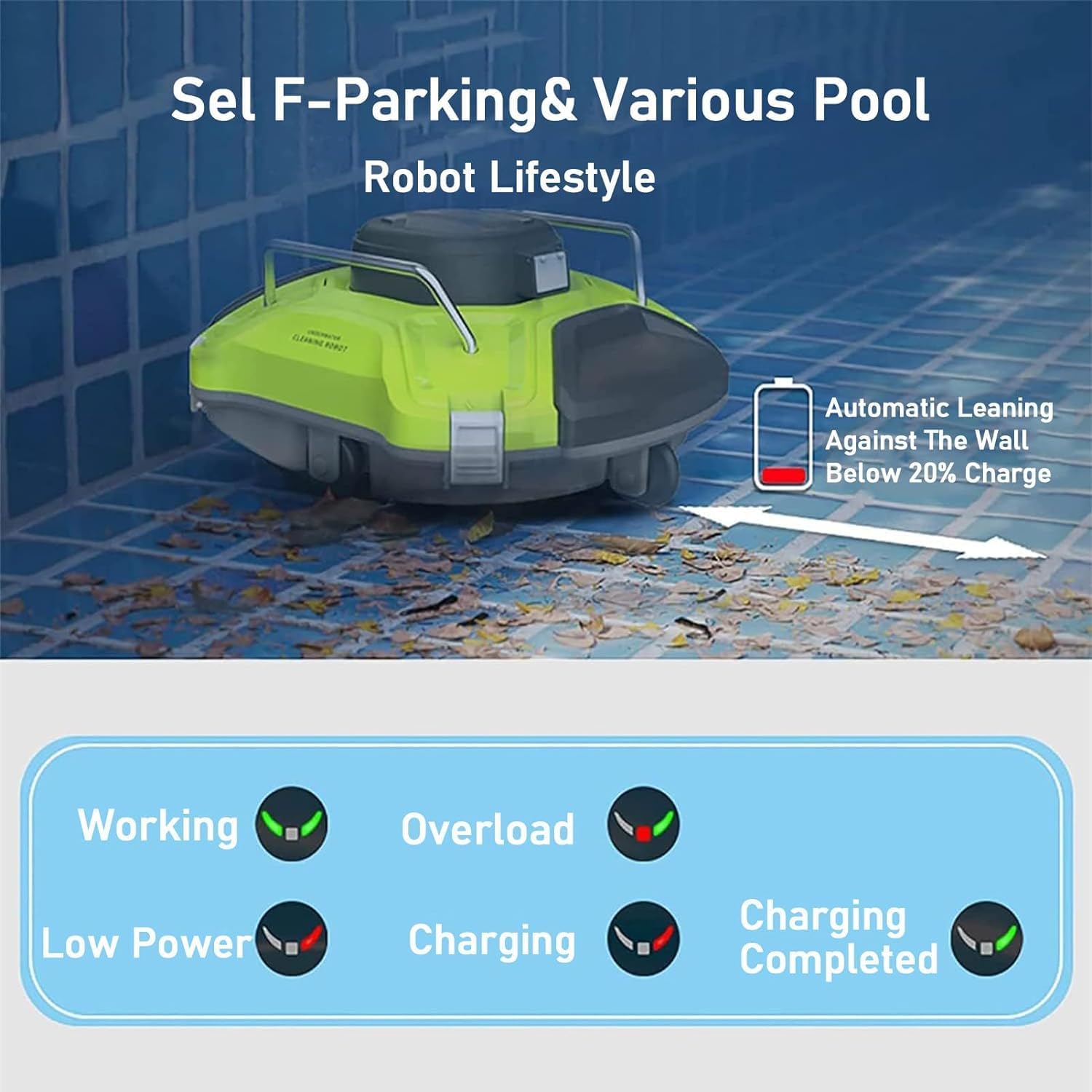 Cordless Robotic Pool Cleaner, Swimming Pool Cleaner Robot Automatic 5000mAh Intelligent Rechargeable Robotic Pool Vacuum Cleaning Electric Equipment Cordless