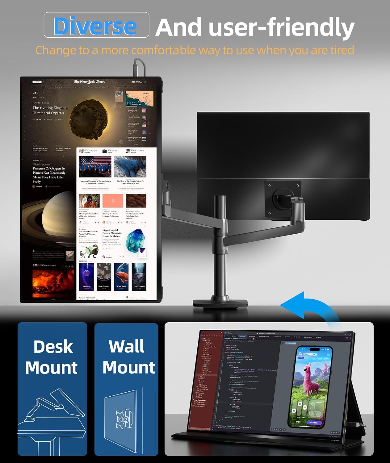 Ingnok Dual 15.6' & 18.5 inch Laptop Screen Extender with 4 Speakers, Mini HDMI and Type-C Ports Ensure Easy Plug-and-Play with laptops, PCs, and Mini PCs