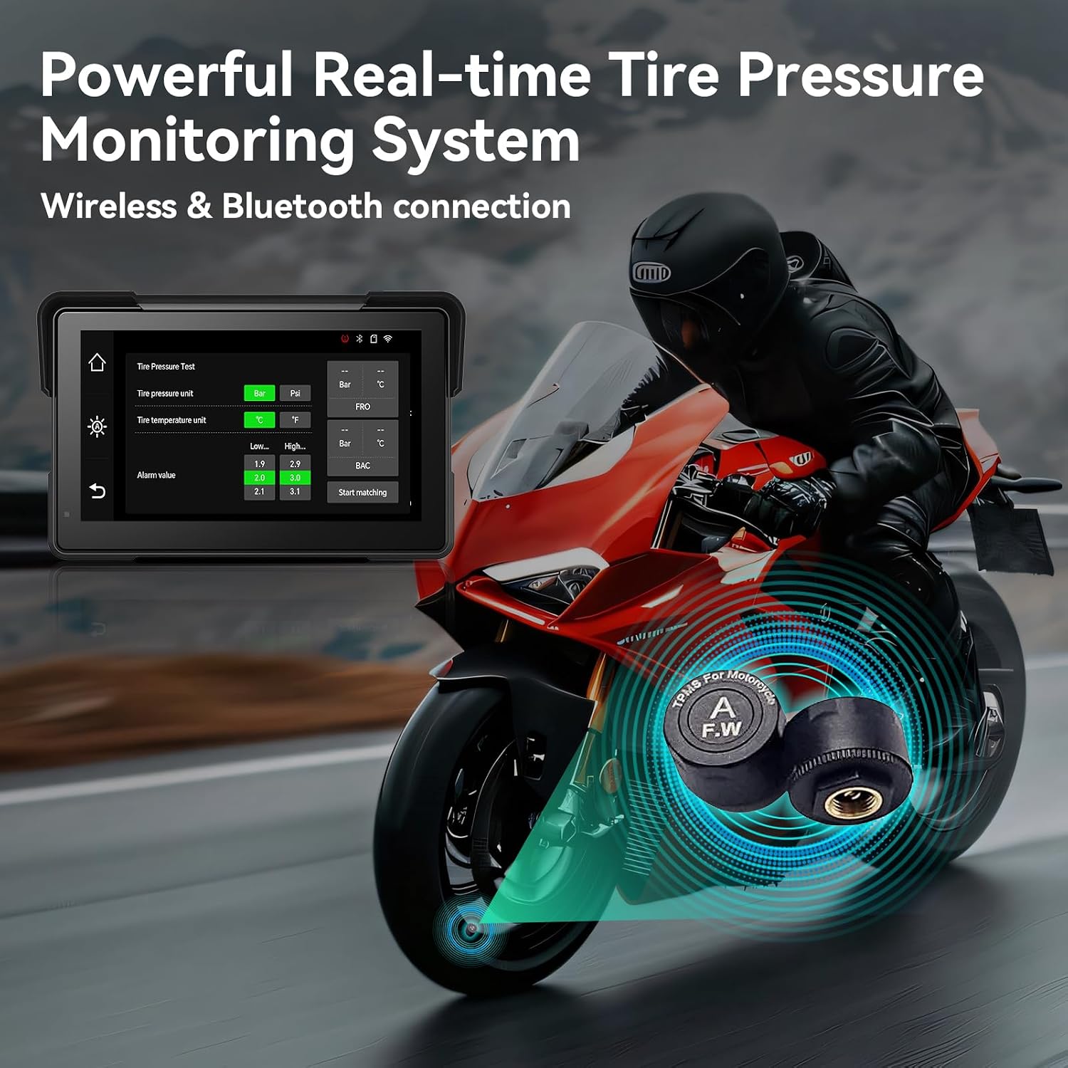 Wireless Motorcycle Apple Carplay,7 Inch Portable Motor GPS Navigation with Apple Carplay & Android Auto,Siri & Google Assistant, Anti-Glare/Bluetooth 5.2/TMPS/Voice Control/ IP69K Waterproof