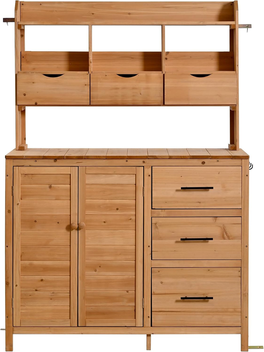 Farmhouse Patio Potting Bench, 44.6''x19.5'' Large Freestanding Garden Workstation with 6 Drawers and Side Hook, Outdoor Kitchen Island (Natural Wood-2)