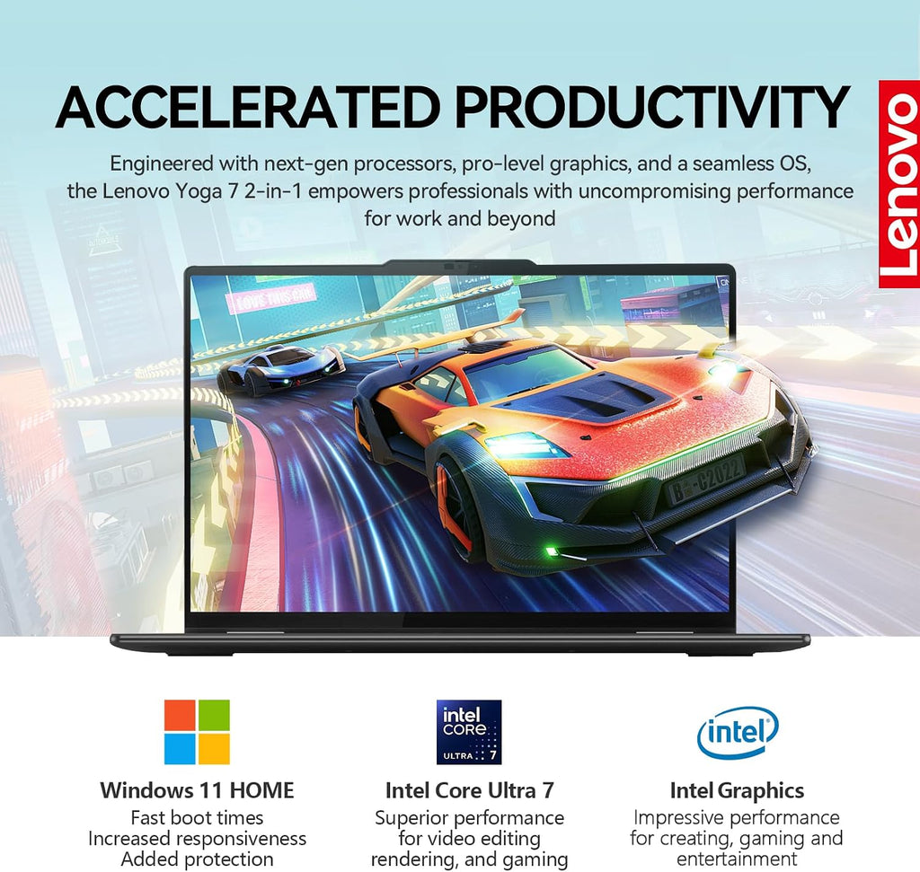 Lenovo Yoga 7i 2 in 1 Laptop Touchscreen, 16' FHD+ 360 Foldable Touch Screen Convertible, Intel Core Ultra 7, Windows 11 Laptop PC, Backlit 10-Key, Fingerprint (16GB DDR5 RAM| 512GB SSD)