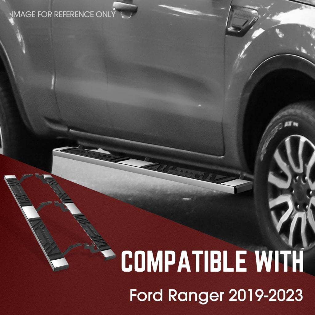 DNA Motoring 6.5' Flat Running Boards Side Step Nerf Rails Bars Compatible with Ford Ranger Extended Cab 2019-2023, STEPB-U-RGR19-T1-E
