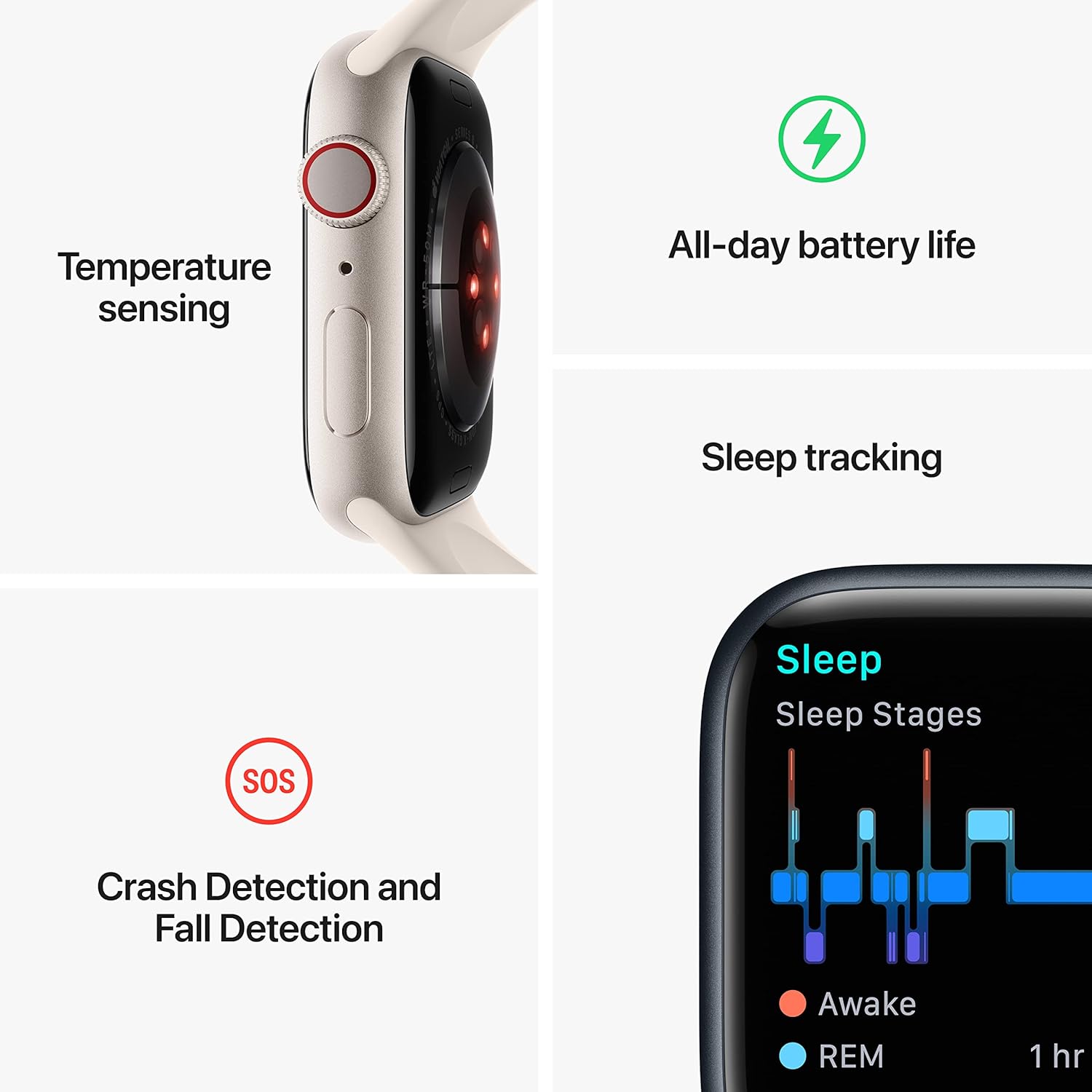 Apple Watch Series 8 [GPS + Cellular, 41mm] - Starlight Aluminum Case with Starlight Sport Band, S/M (Renewed)