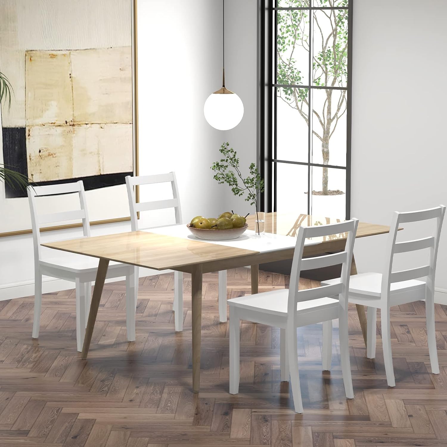 GOFLAME Dining Chairs Set of 4, Ladder Back Side Chairs with Solid Rubber Wood Legs & Non-Slip Food Pads, 4-Pack Space-Saving Armless Dining Chairs for Dining Room, Living Room, Restaurant, White
