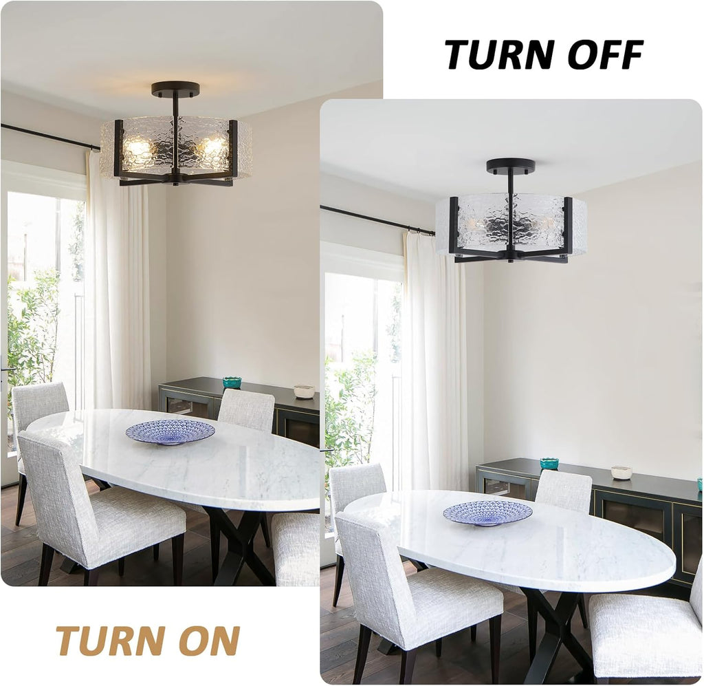 18' Black Large Semi Flush Mount Ceiling Light, 4-Light Farmhouse Ceiling Light, Foyer Light Fixtures Modern Glass Ceiling Mount for Entryway Bathroom Hallway Bedroom Kitchen