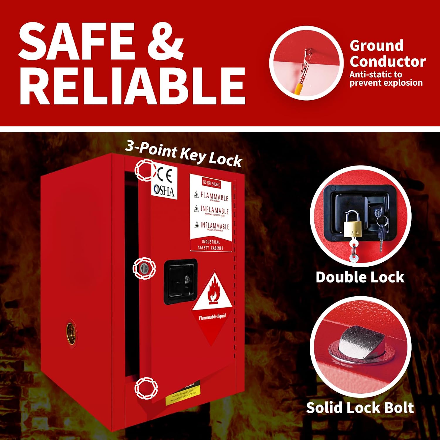WETOXL12 Gallon Flammable Cabinet 23H x 18W x 18.2D, Galvanized Steel Safety Storage Cabinet, Adjustable Shelf for Commercial Industrial Home Use (Red)