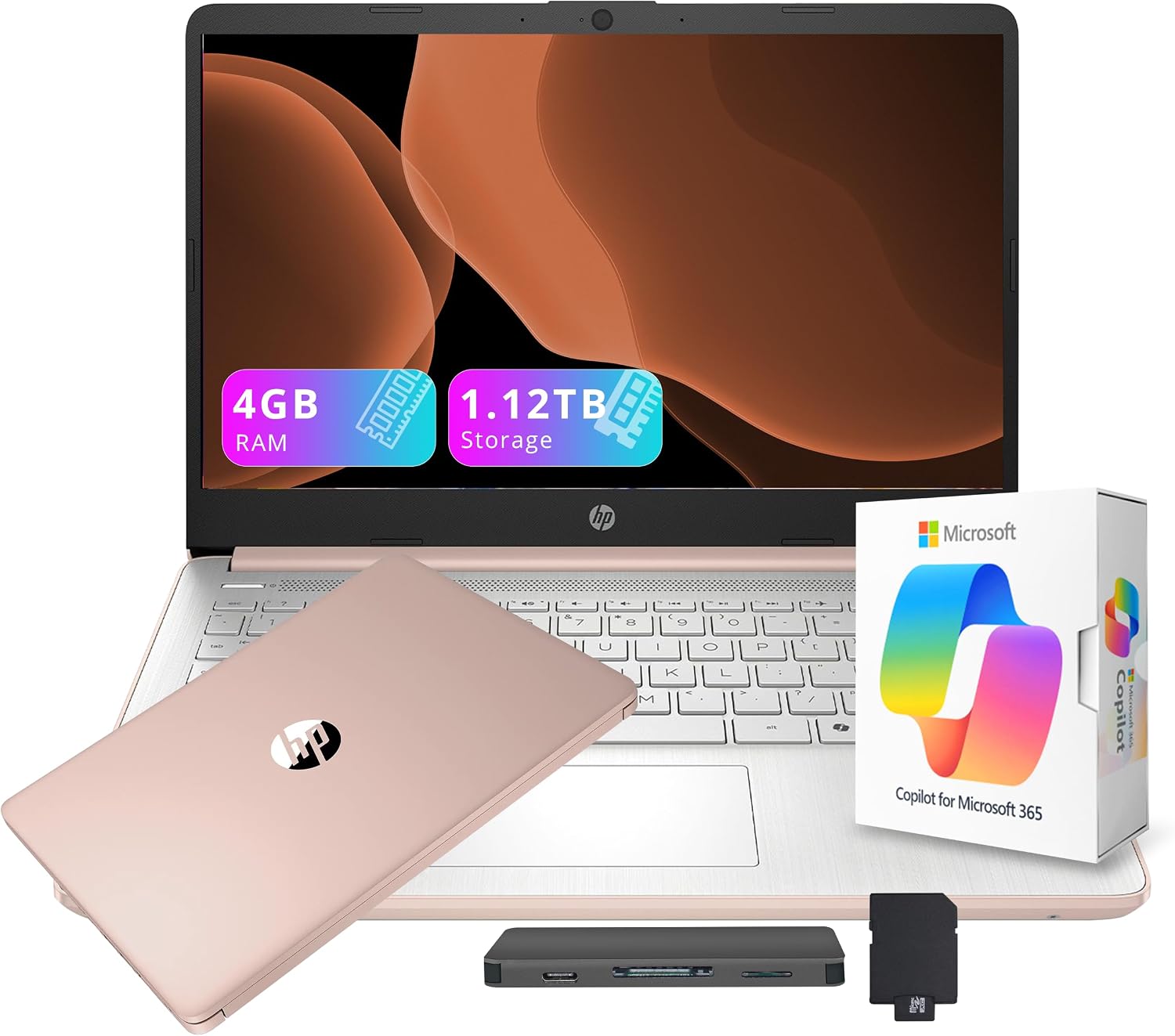 HP Stream 14' HD Student&Business Laptop with AI Copilot, Intel Processor N150, 4GB RAM, 1.12TB Storage (128GB UFS + 1TB Docking Station), 1 Year Office 365, Intel Graphics, Win 11, Pale Rose Gold