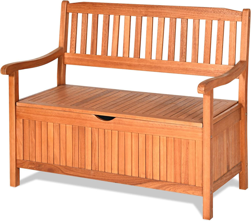 DORTALA 42'' Wooden Outdoor Storage Bench Large Deck Box, Entryway Storage Bench w/Inner Removable Dustproof Lining and Portable Handles for Patio Garden Balcony Yard Living Room