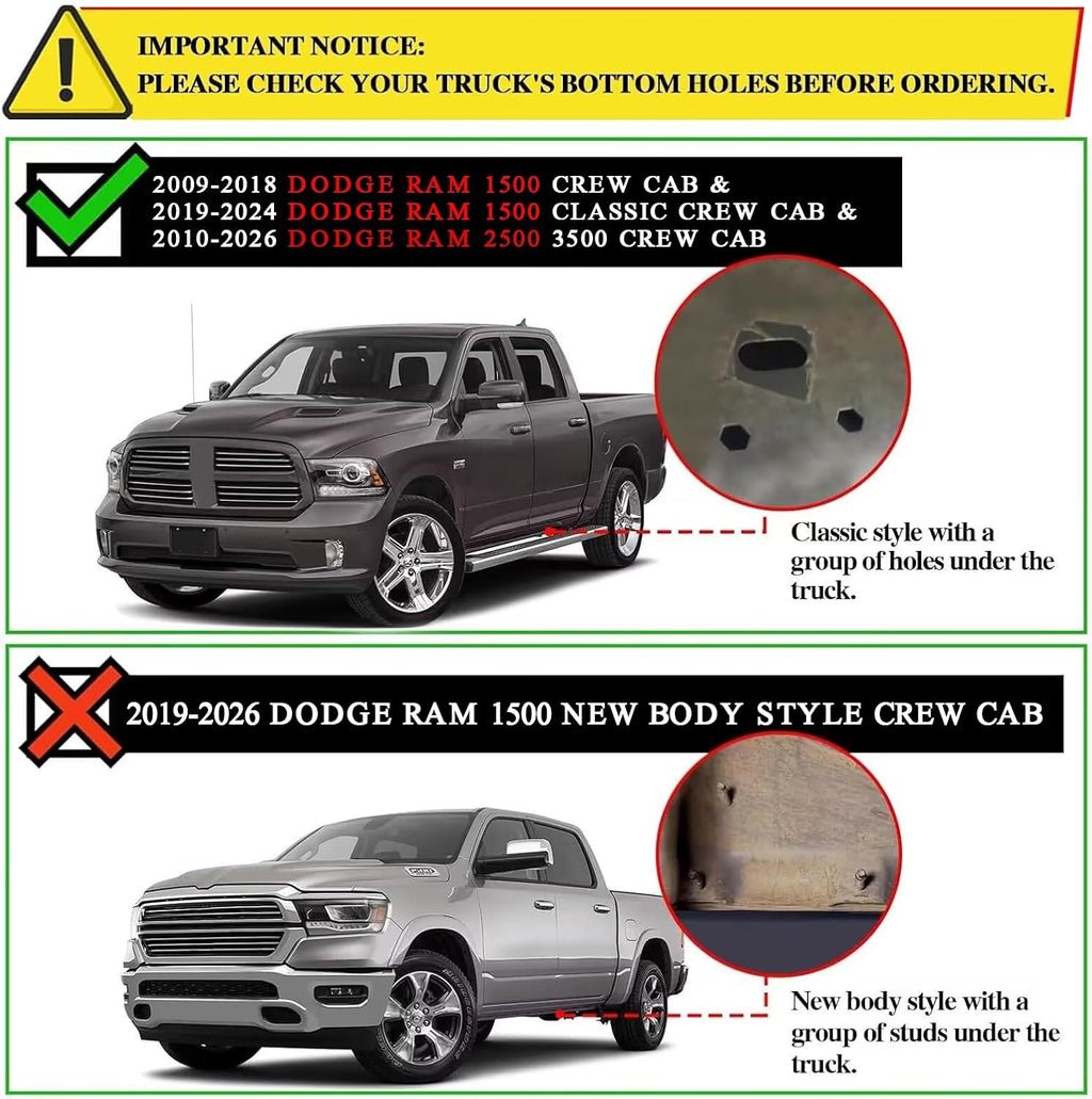 COMNOVA 6 Inch Running Boards for 2009-2018 Dodge Ram 1500 Crew Cab(Incl. 2019+ Classic Model), 10-26 Ram 2500 3500, Running Boards & Steps, Heavy Duty Carbon Steel Side Steps Nerf Bars.