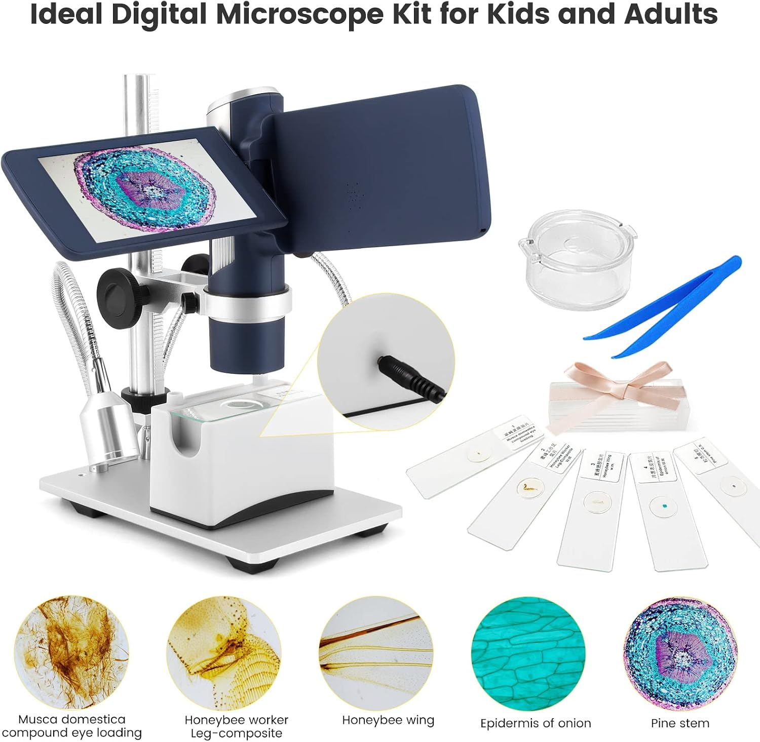 Andonstar AD203S HDMI Digital Microscope for Error Coins with Metal Stand, Handheld Portable USB Microscope Kit for Kids&Adults, 4' LCD Screen, Photo/Video Capture, Windows/Mac PC Compatible(Navy)