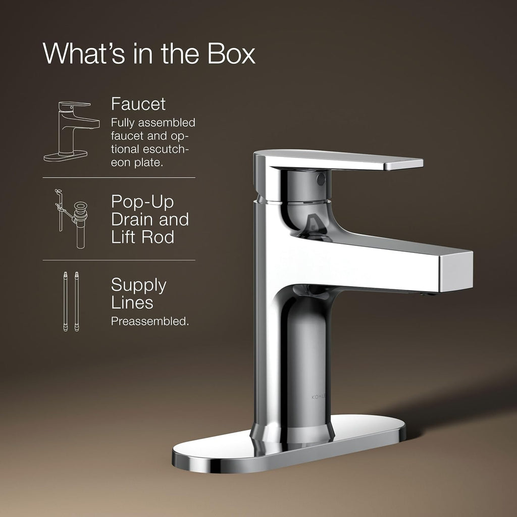 Kohler 74021-4-CP Taut® Single-Handle Bathroom Sink Faucet, 1.2 gpm, Polished Chrome