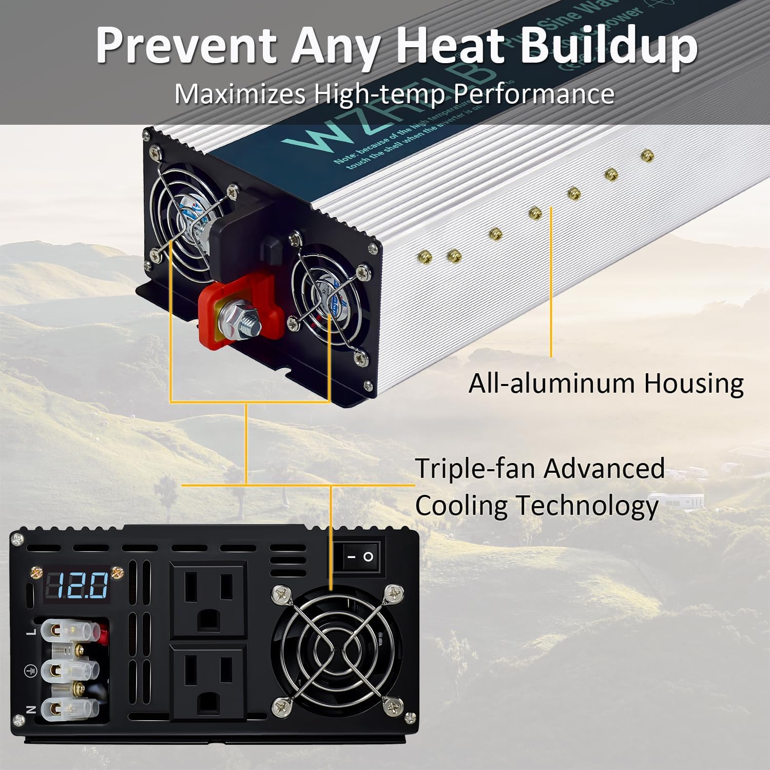 WZRELB 3500W Pure Sine Wave Inverter 48V DC to 110V 120V AC with LED Display,Remote Controller,Off-Grid Power Converter 7000W Surge with Dual AC Outlets, Hardwire Terminal for Home, RV, Truck, Camping