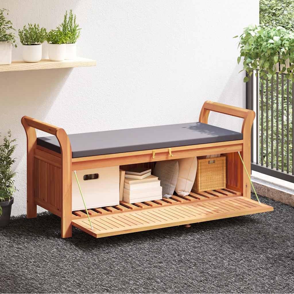 vidaXL Garden Storage Bench Wood with Dark Grey Cushion
