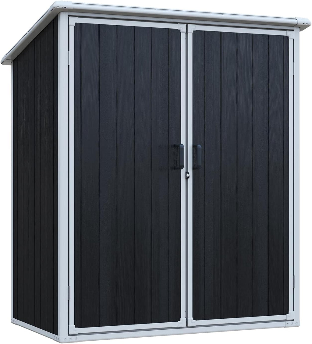 YOPTO 5x3 FT Outdoor Storage Shed,Waterproof Resin Cabinet with Lockable Doors,Storage Sheds House Shelter w/Sloped Roof,Tool House for Storing Bicycles,Lawnmowers,Black