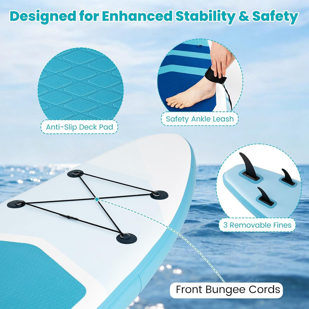 GYMAX Paddle Board, Inflatable Stand Up Paddle Board with SUP Accessories, Removable Fin, Paddle, Pump, Leash & Carry Bag, Blow Up Paddle Boards Standing Boat