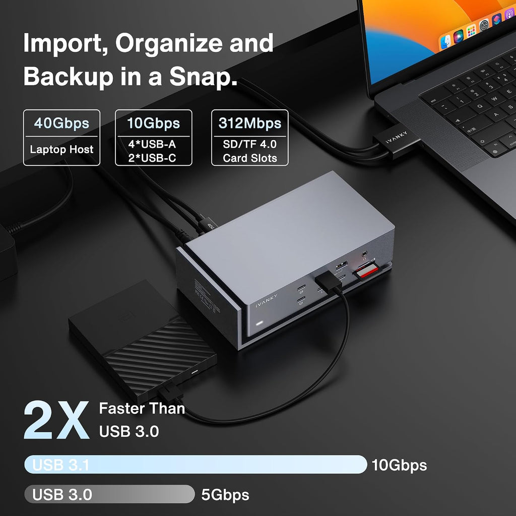 iVANKY FusionDock Max 1 Dual Thunderbolt 4 Chips, 20-in-1 Quad 6K@60Hz Monitor MacBook Docking Station, 40Gbps Dock for Mac M1/M2/M3 Pro/Max, 2HDMI 2.0, 96W PD, 10Gbps USB, 2.5 GbE, Silver