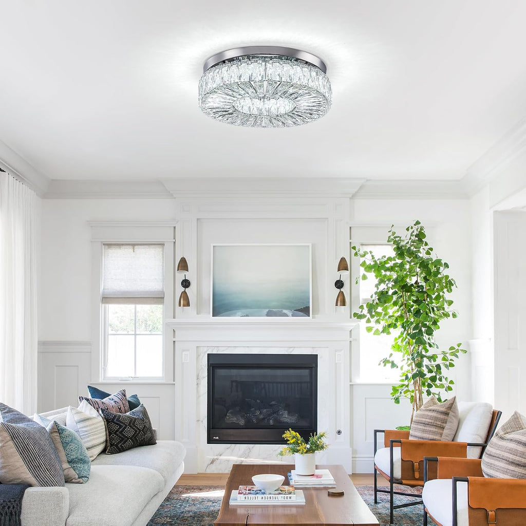 16.5' Crystal Chandelier LED Modern Flush Mount Ceiling Light Fixtures Round Ring Luxury Large Chandelier for Living Room Bedroom Dining Room Entrance (Cool white-16.5')