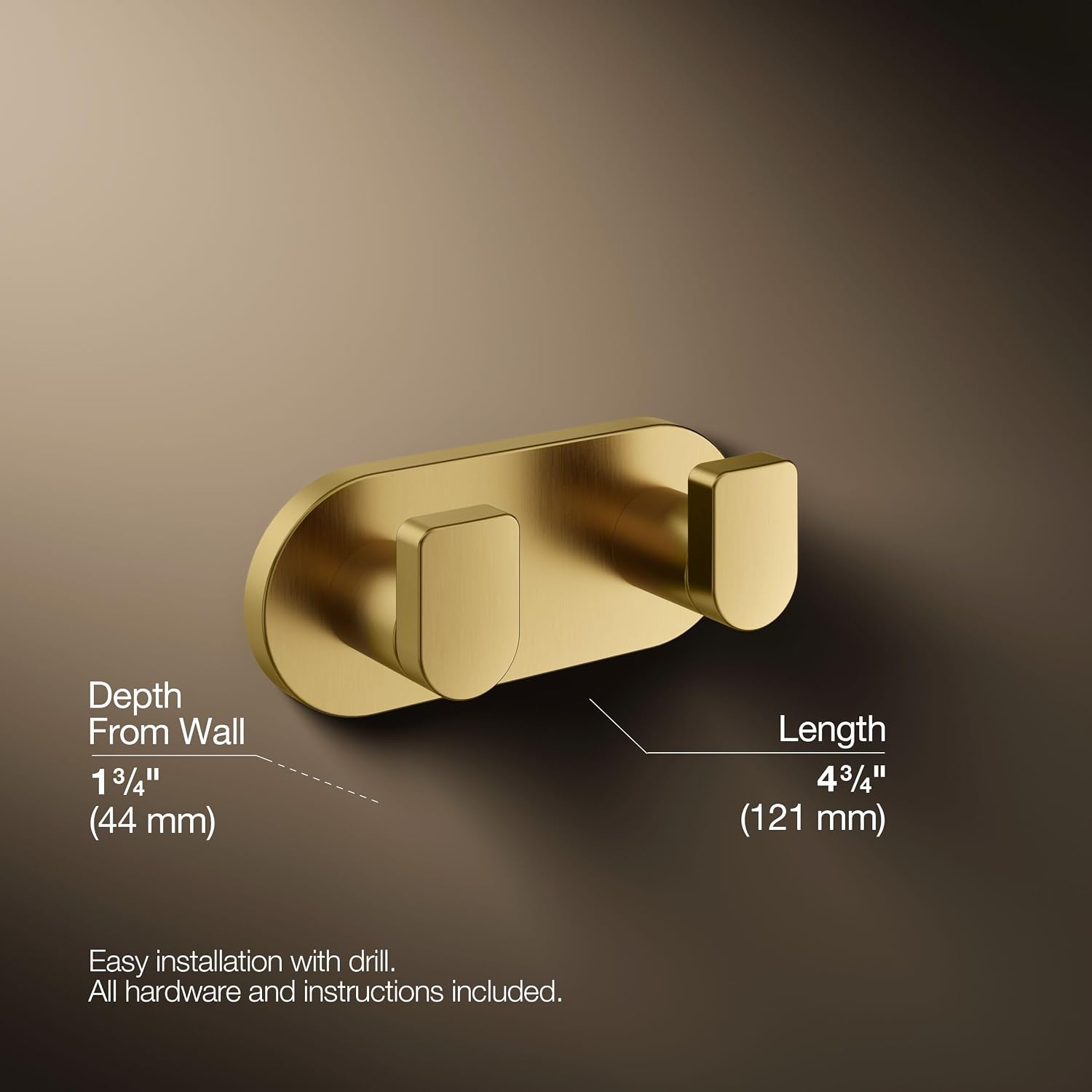 Kohler 73146-2MB Composed® Double Robe Hook, Vibrant Brushed Moderne Brass