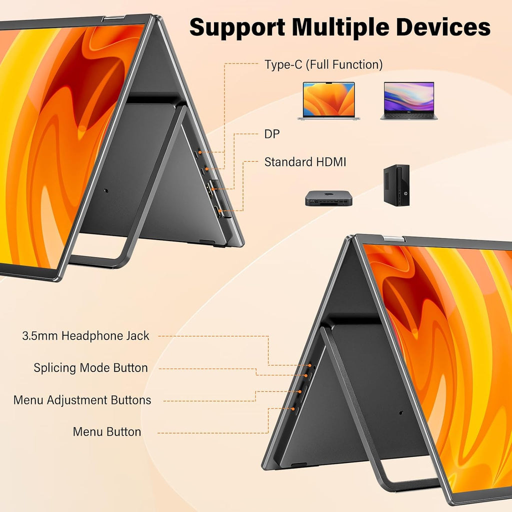 InnoView Dual-Screen Productivity Bundle: 15.6' FHD Portable Monitor w/ 90° Stand + 18' 2K 100Hz Foldable Dual Display｜Plug-and-Play for Mac/PS5/Switch