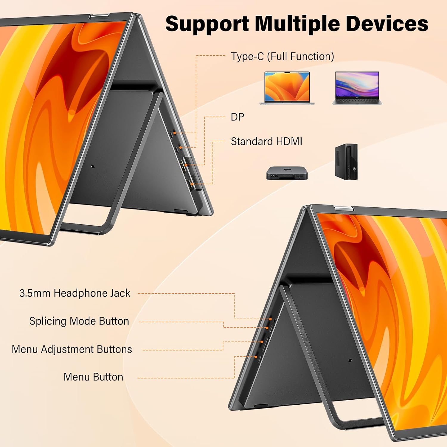 InnoView Dual-Screen Productivity Bundle: 15.6' FHD Portable Monitor w/ 90° Stand + 18' 2K 100Hz Foldable Dual Display｜Plug-and-Play for Mac/PS5/Switch