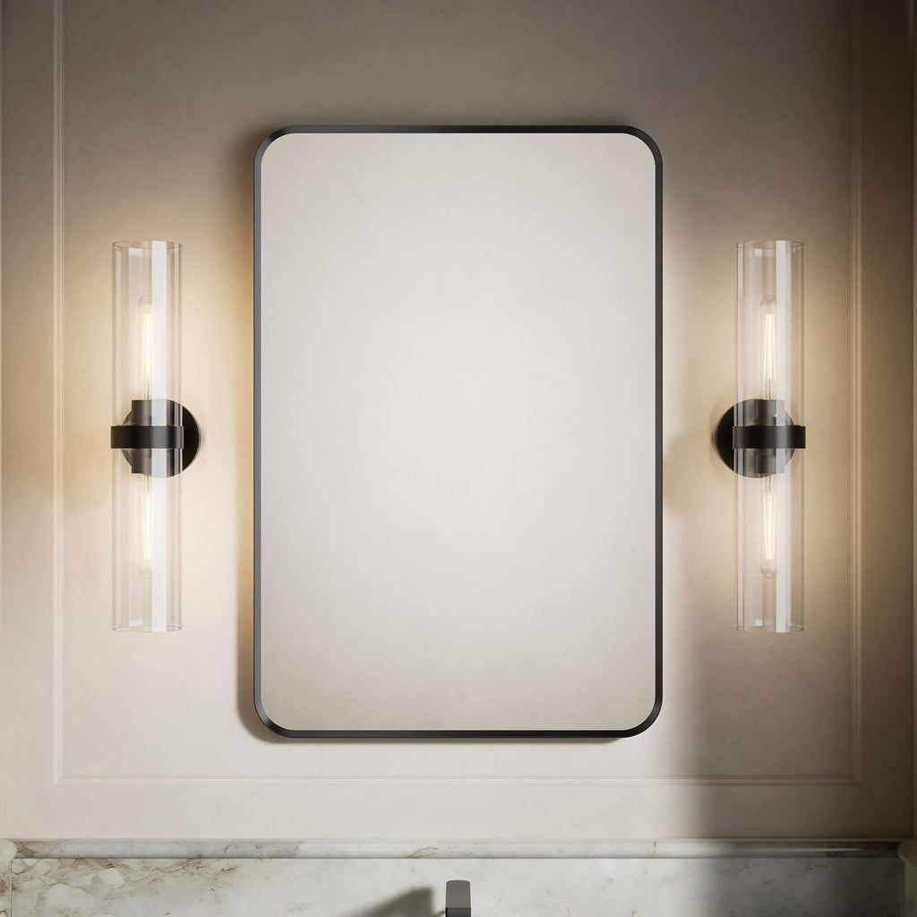 Kohler Essential 24 in. W x 36 in. H Rectangular Framed Wall Mount Bathroom Vanity Mirror in Matte Black