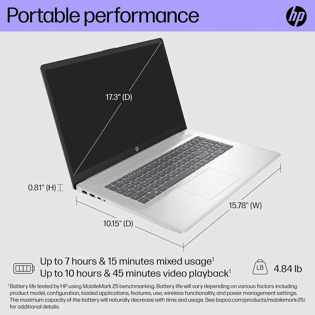 HP 17 inch Touchscreen Laptop, Intel 10-Core 7 150U, 64 GB RAM, 1 TB SSD, 17.3 inch Touchscreen HD+, Long Battery Life, Fast Charge, WiFi 6, Bluetooth 5.3, Win 11 Pro, Microsoft Office Pro Lifetime