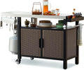 onlyfire 53-Inch Rolling Kitchen Island Cart with XL Stainless Steel Top & Rattan Texture Cabinet, Heavy-Duty Outdoor Dining Cart with Side Shelf, Propane Tank Holder, Spice Rack, Wheels for Patio