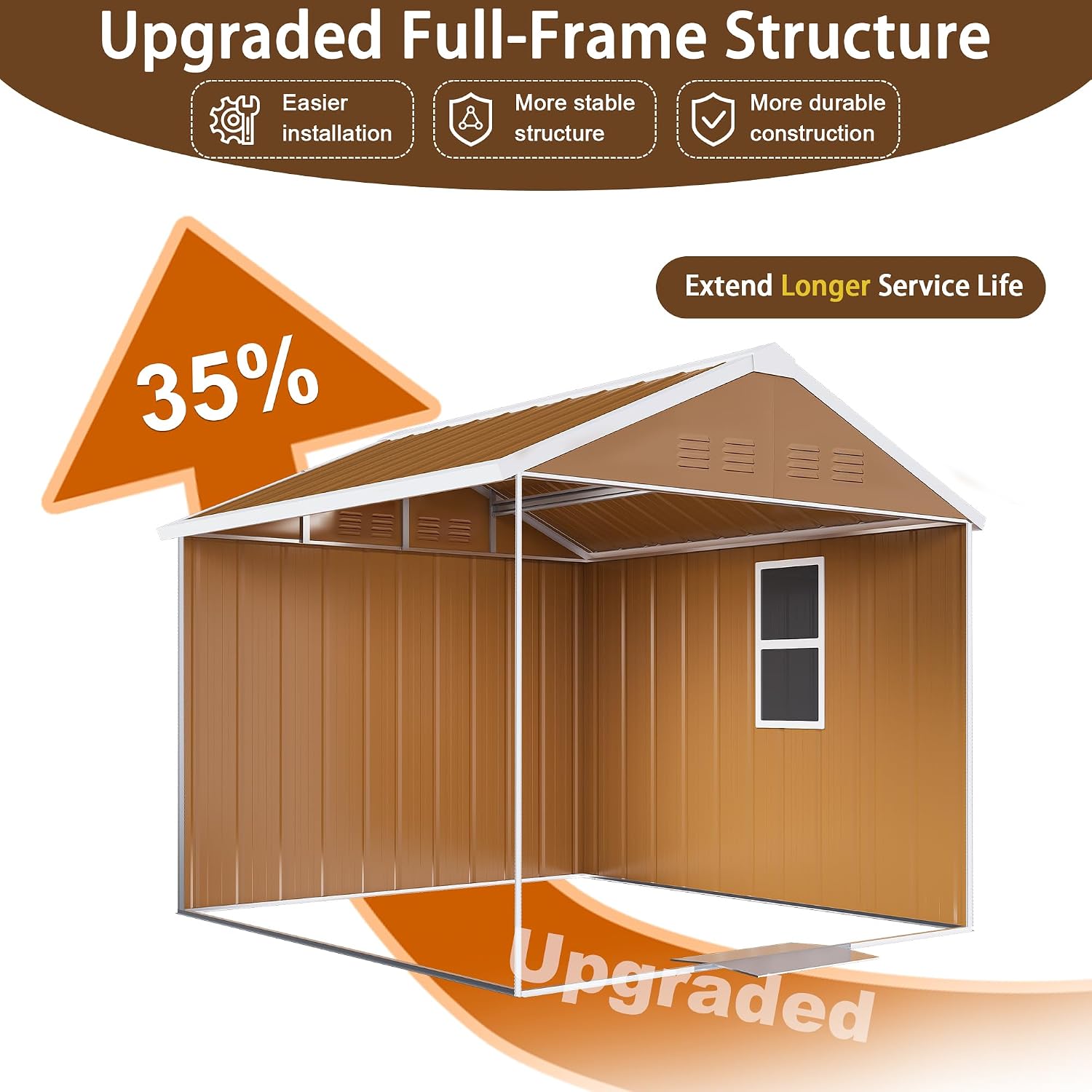 6x4 FT Heavy-Duty Outdoor Metal Storage Shed with Windows, Lockable Door & Ventilation, Weatherproof Garden Shed for Backyard, Lawn Mower, and Tool Organization (Brown, 6X4 FT)