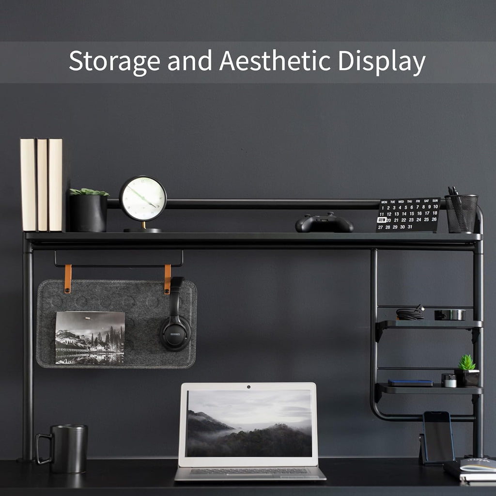 VIVO Clamp-on 50 inch Desktop Shelving System for Sit Stand Workstation, Raised Accessory Storage Shelves and Magnetic Memo Board Desk Organizer, Black, DESK-SHELF55A