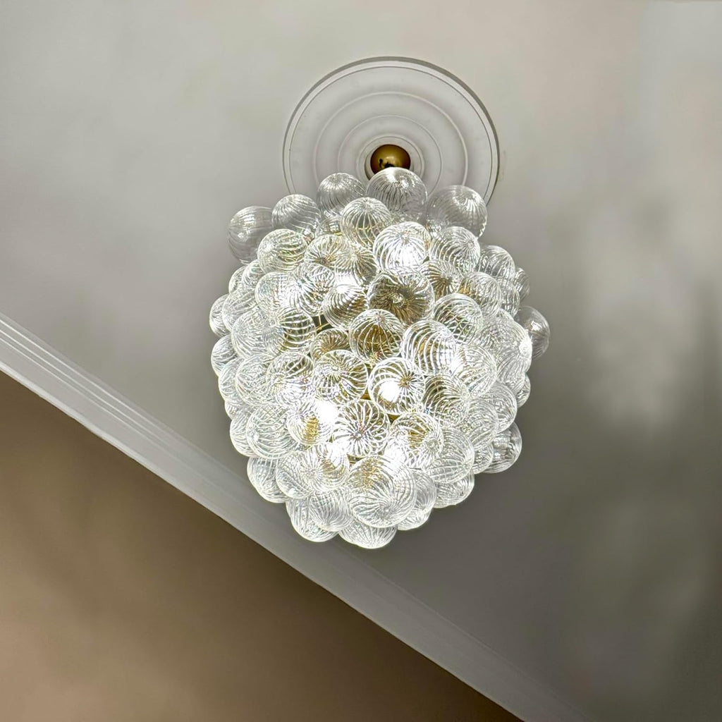 Longree Mid Century Bubble Ball Swirled Glass Chandelier, 36 * 44 in. 2-Tier Frame Gild Gold and Clear Blown Glass Large Cluster Bbble Pendant Light Fixture for Bedroom Restaurant Dining Room