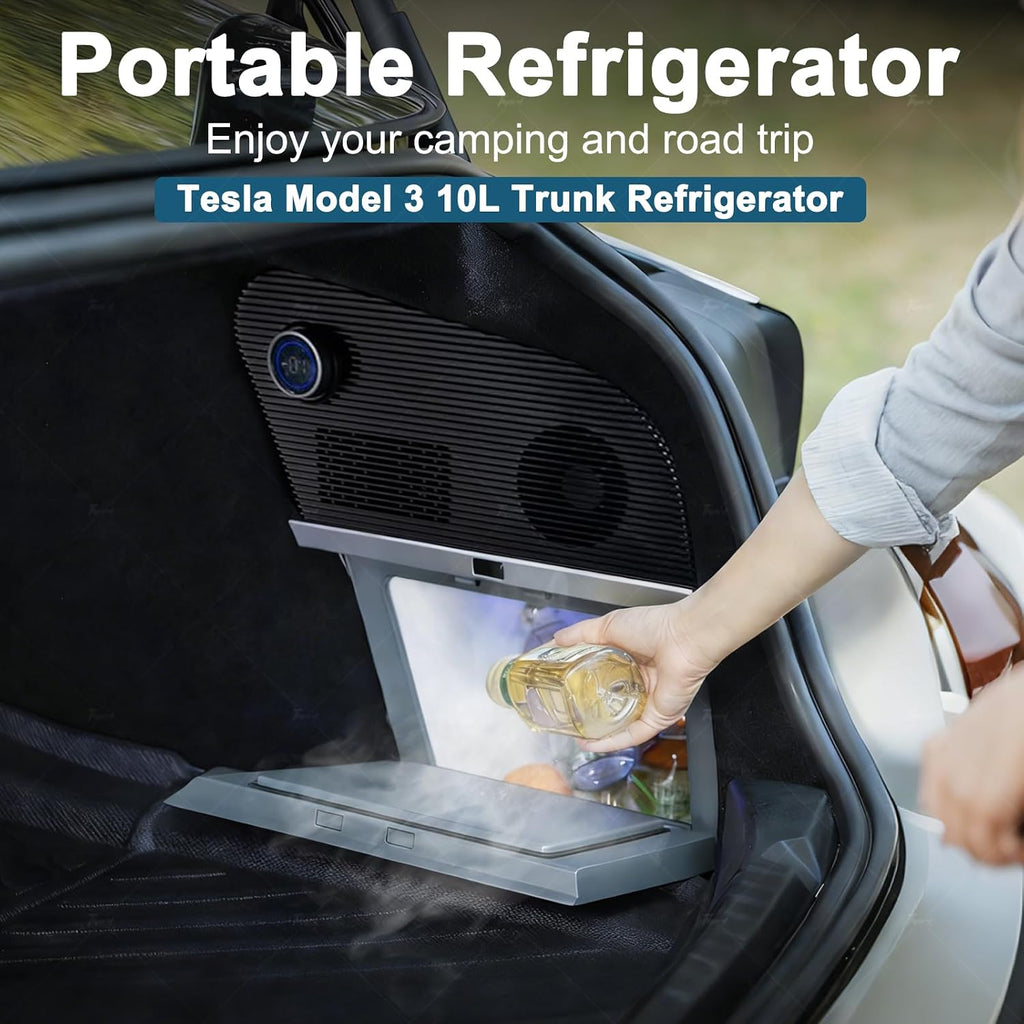 Tlyard Tesla Built-in Refrigerator for Model 3 Highland 2024 2025, Right-Side Trunk Cooler Refrigerator 10L,Bluetooth & App Control, Compressor Cooling AI Tem Control(–10°C to 20°C) Dual Power Supply