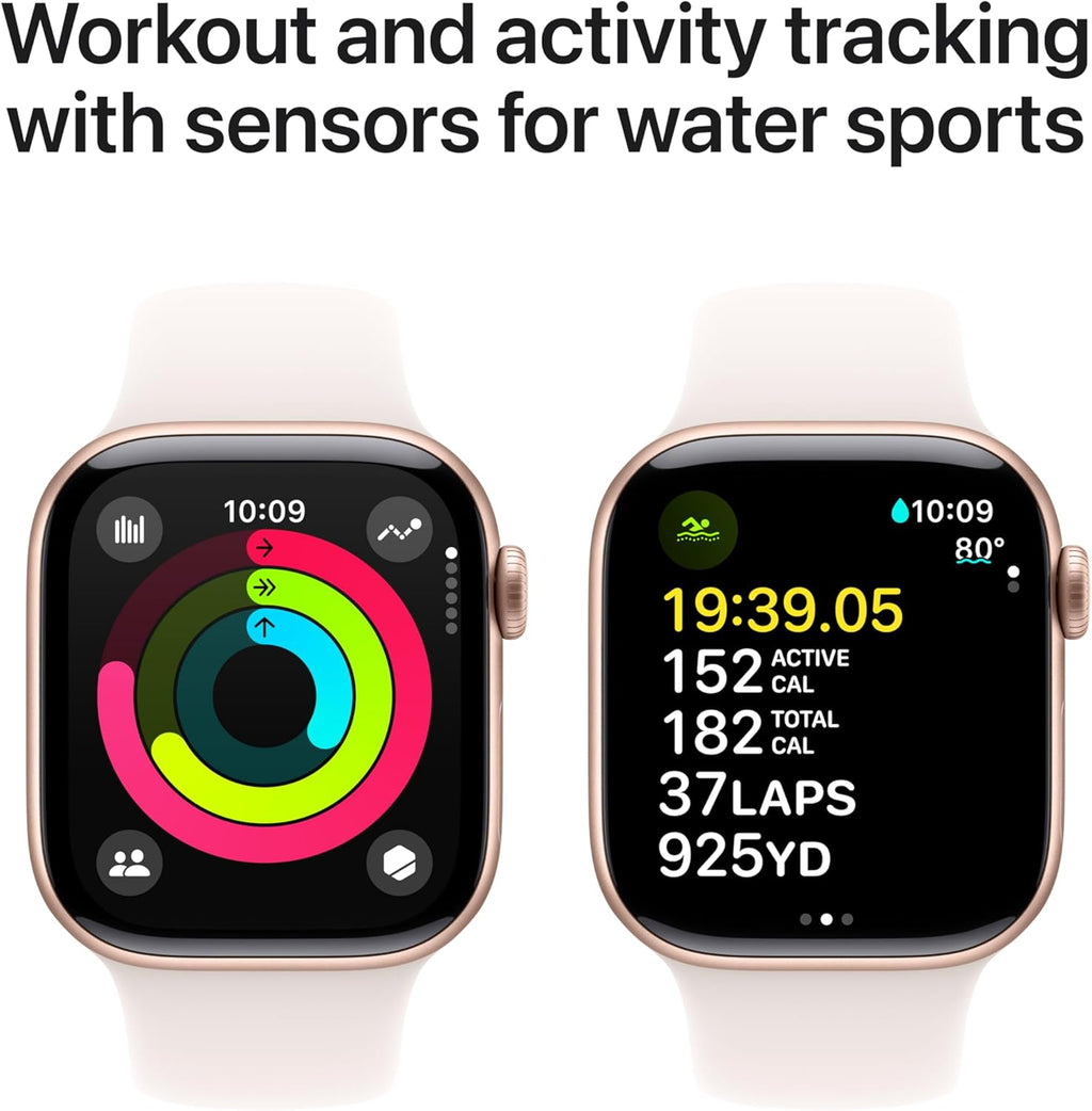 Apple Watch Series 10 [GPS 42mm case] Smartwatch with Rose Gold Aluminum Case with Light Blush Sport Band - S/M. Fitness Tracker, ECG App, Always-On Retina Display, Water Resistant