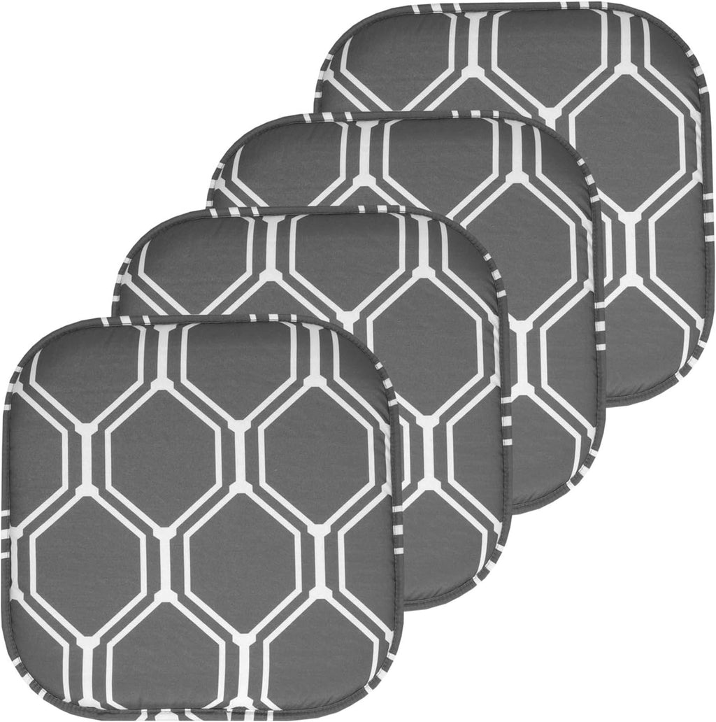 Sweet Home Collection Chair Cushion Memory Foam Pads Honeycomb Pattern Slip Non Skid Rubber Back Rounded Square 16' x 16' Seat Cover, Mirage Gray/White (Pack fo 3)