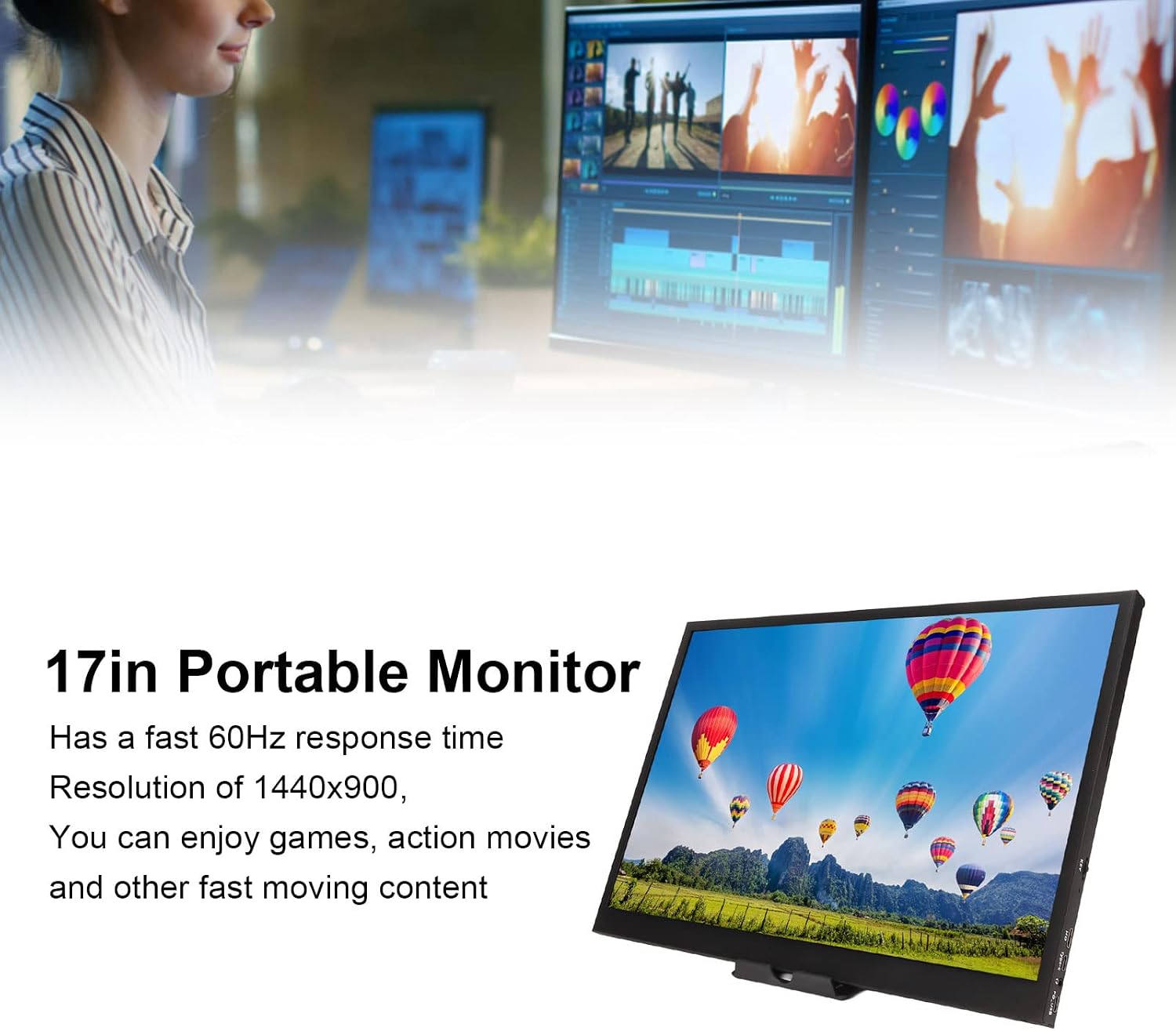 Gavigain Portable Monitor for Laptop 17in Computer External Screen 1440x900 178 Degree Viewing Angle and Play Portable Travel Monitor for PC Phone for Xbox for PS5