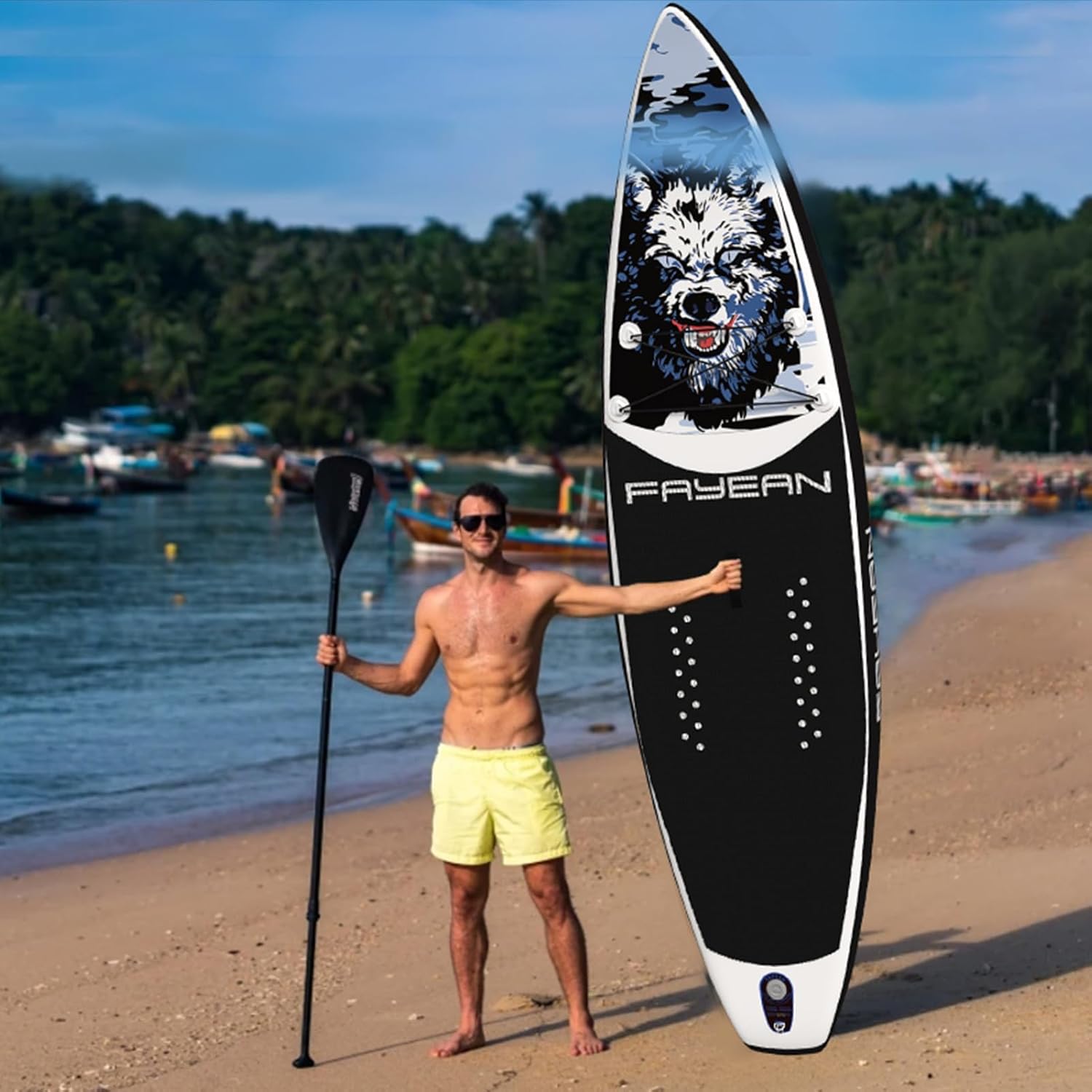 Inflatable Paddle Board,Stand Up Paddle Board,Anti-Slip EVA Deck,Complete SUP Accessories for All Skill Levels,Widened Paddleboard Equipped with Removable Fin, Hand Pump