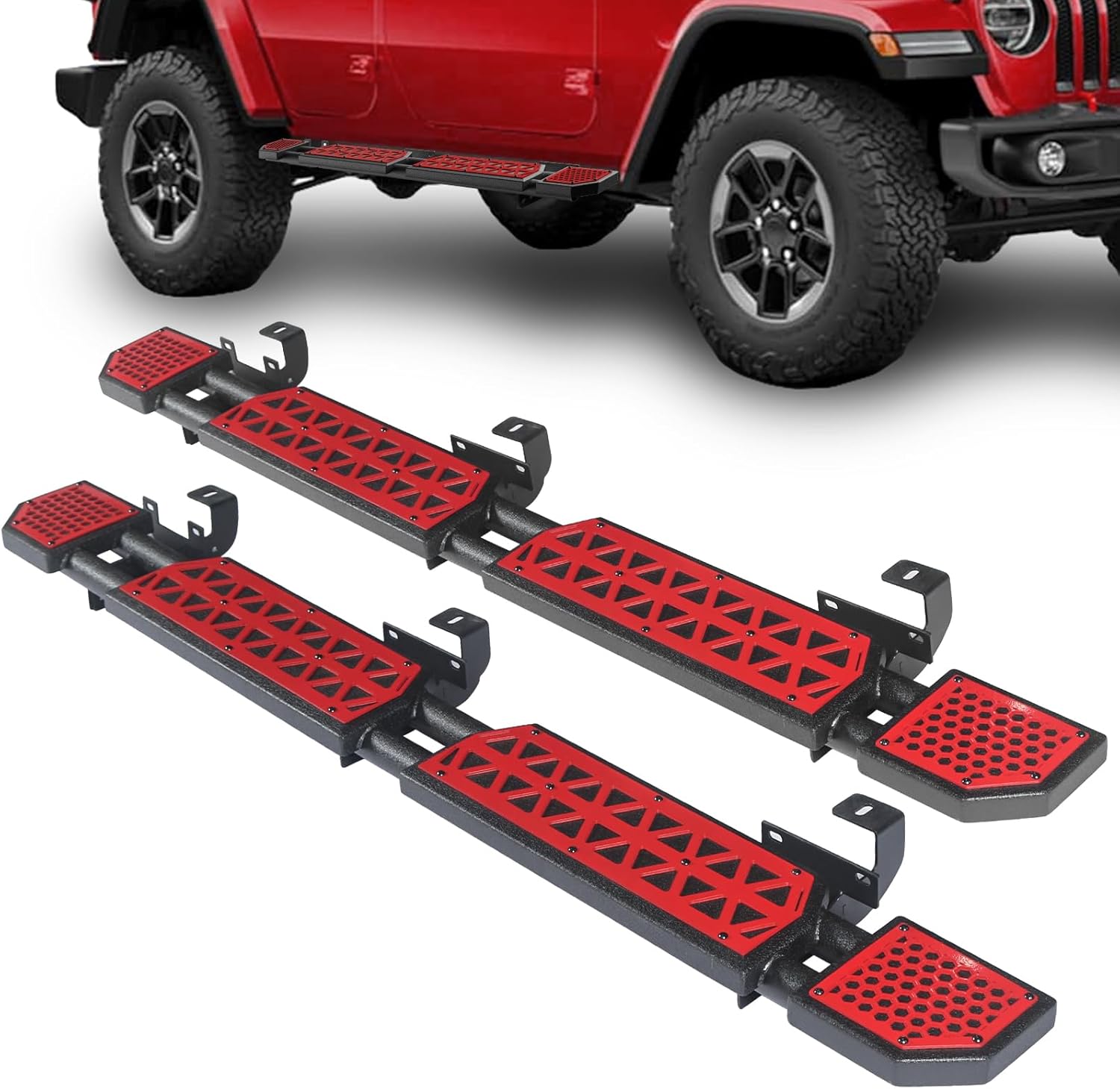 Red Running Boards fit for Jeep Wrangler JL 2018-2026 | side steps for JL 4 door 7 inch red panel step bars rock rails steps rock sliders estribos para