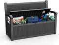 PatioZen 80 Gallon Outdoor Storage Bench Deck Box Waterproof Lockable,Outdoor Storage Furniture for Patio,Garden and Porch,Tools and Cushions（ Black）