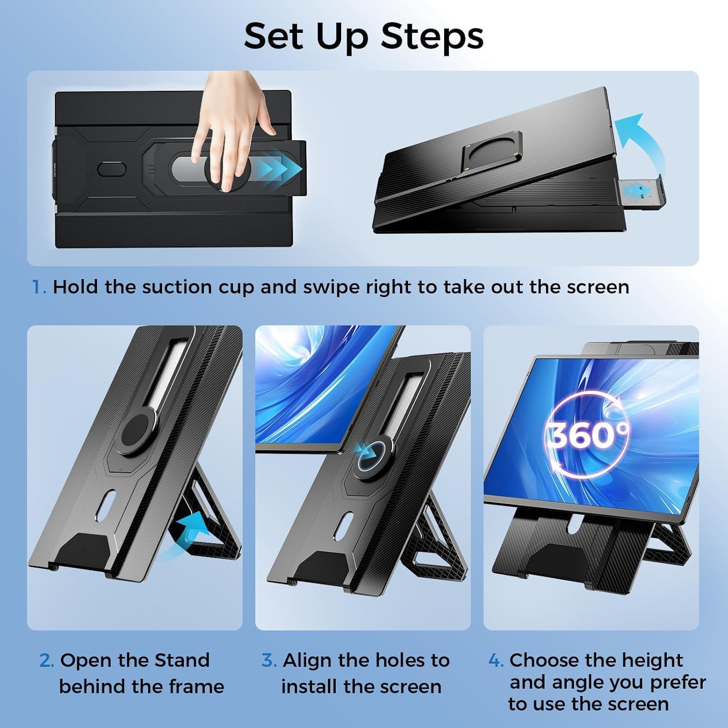 Portable Laptop Screen Extender 16.1' 1200P FHD, Rotatable & Adjustable Stand, USB-C/HDMI for 13-17.5' Laptops, Mac/Windows/Chrome/Android/Dex