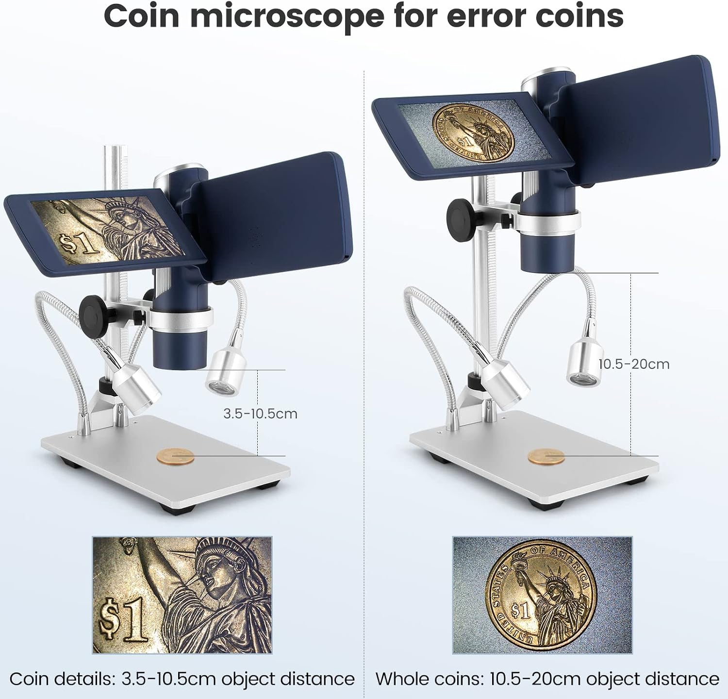 Andonstar AD203S HDMI Digital Microscope for Error Coins with Metal Stand, Handheld Portable USB Microscope Kit for Kids&Adults, 4' LCD Screen, Photo/Video Capture, Windows/Mac PC Compatible(Navy)