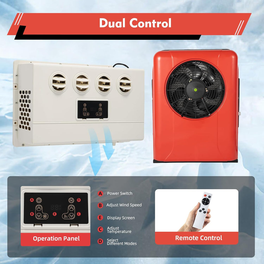 12V 12000 BTU Truck Cab Air Conditioner Split, Mini Split AC System Unit Universal Electric RV Air Conditioner System for Cab Cooling,Portable Truck Cab Split Air Conditioner for Semi Car Bus RV