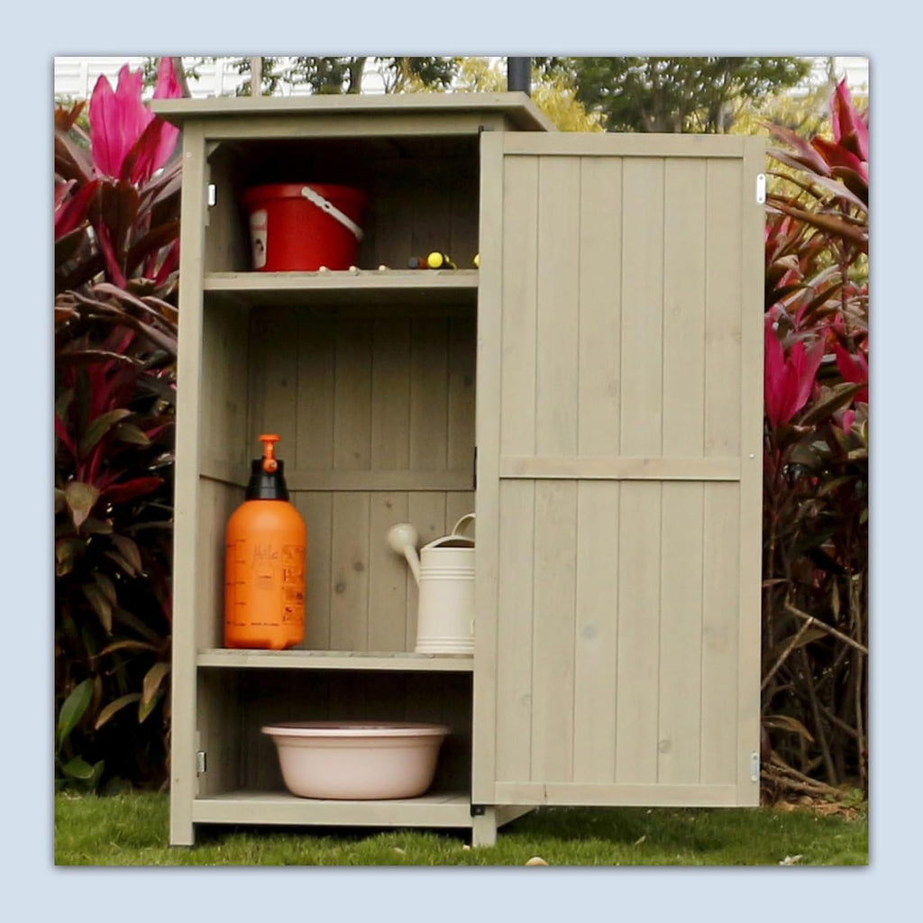 FORRTY Outdoor Storage Box Waterproof Outdoor Container Deck Box Solid Wood Material is Strong and Durable Three-layer Storage Space with Adjustable Splint(Green)