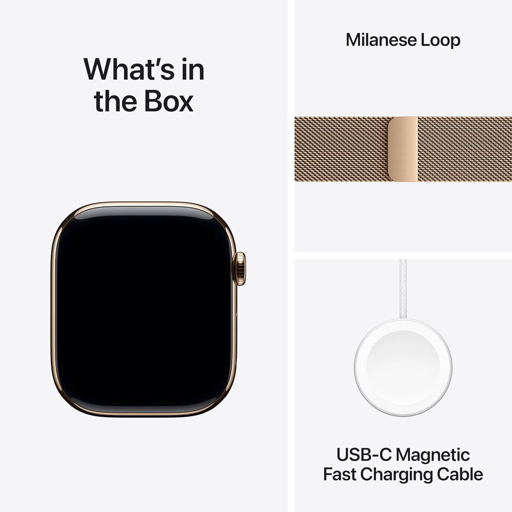 Apple Watch Series 10 [GPS + Cellular 46mm case] Smartwatch with Gold Titanium Case with Gold Milanese Loop - M/L. Fitness Tracker, ECG App, Always-On Retina Display, Carbon Neutral