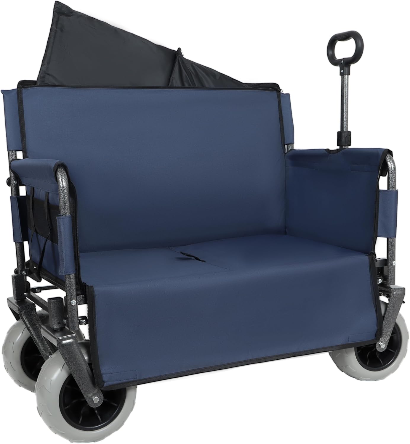 3-in-1 Folding Wagon with Bench Seat – 500lbs Capacity,Reinforced Carbon Steel Frame, 180L Cargo Space– Perfect for Camping, Beach, Outdoor Events & Heavy-Duty Hauling (Dark Blue)