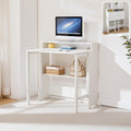 Folding Desk with Charging Station,Fold Out Desk with Monitor Stand,Storage Shelf,Small Foldable Computer Desk for Compact Home Office Spaces (White)