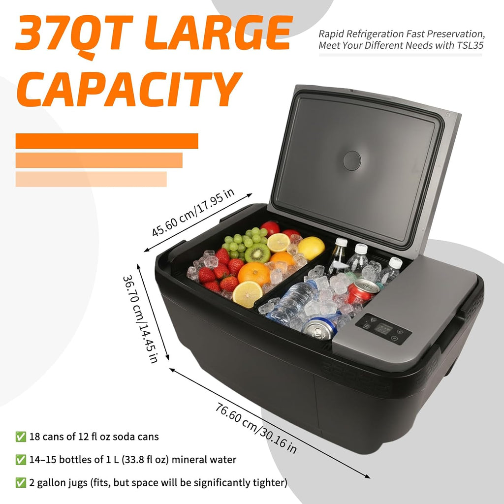 Car Refrigerator for Tesla Model Y, 37QT (35L) 12V Portable Freezer, -4℉~68℉ Trunk Fridge with APP Control, Low Noise & Energy Saving, Camping Road Trip Tailgating, 12/24V DC & 110-240V AC (Grey)