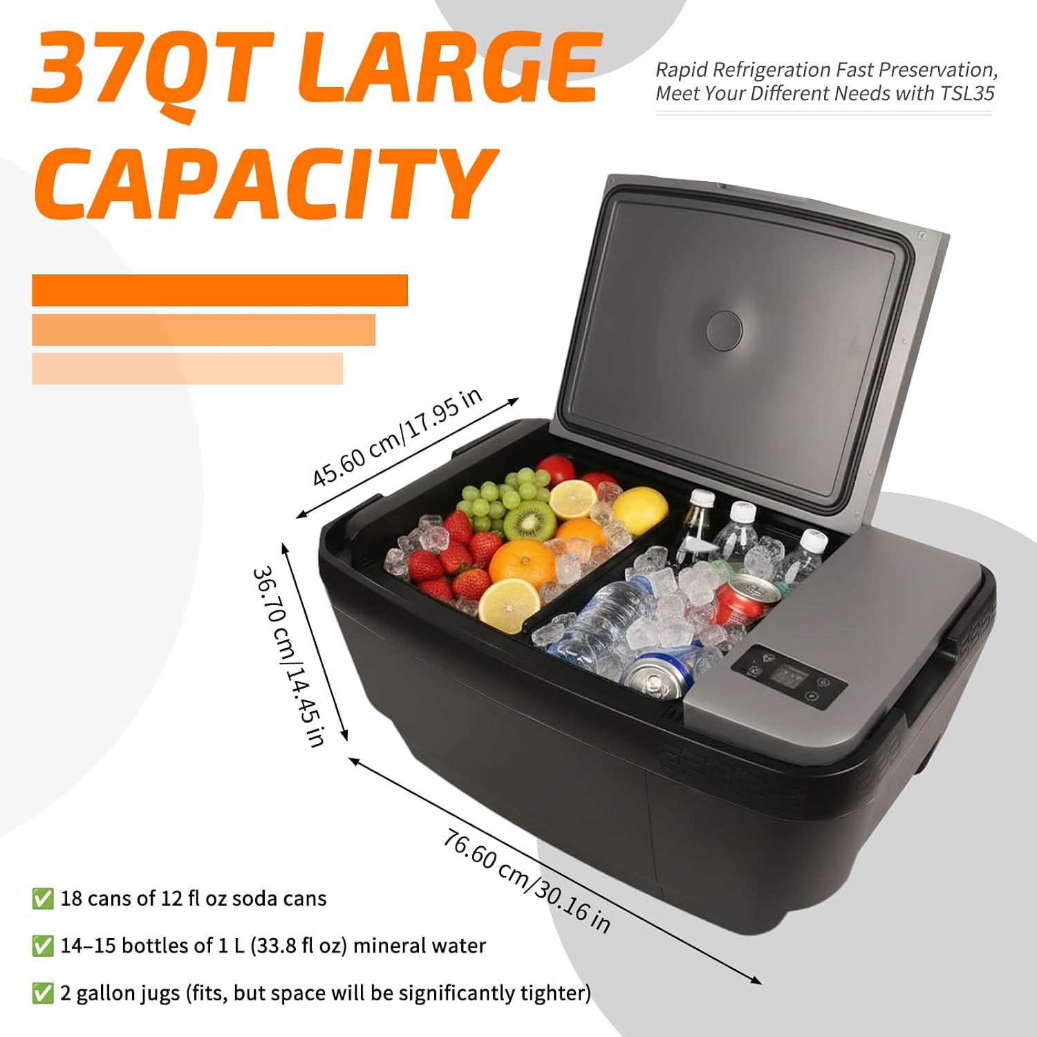 Car Refrigerator for Tesla Model Y, 37QT (35L) 12V Portable Freezer, -4℉~68℉ Trunk Fridge with APP Control, Low Noise & Energy Saving, Camping Road Trip Tailgating, 12/24V DC & 110-240V AC (Grey)