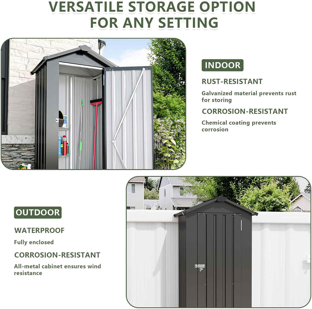 Small 2.5 × 1.4 FT Sheds & Outdoor Storage with Windows, Waterproof Metal Outside Storage Shed with Sturdy Frame, Utility Tool Shed for Backyard Garden — Dark Gray