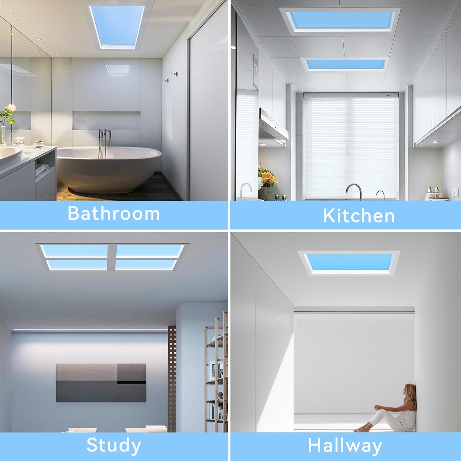4x1 Ft Smart Blue Sky Light Ceiling Lamp, APP Control and Biological Rhythm Simulate Sunlight Irradiation, Artificial Skylight for Living Room, Bathroom, Office (4x1 Ft)