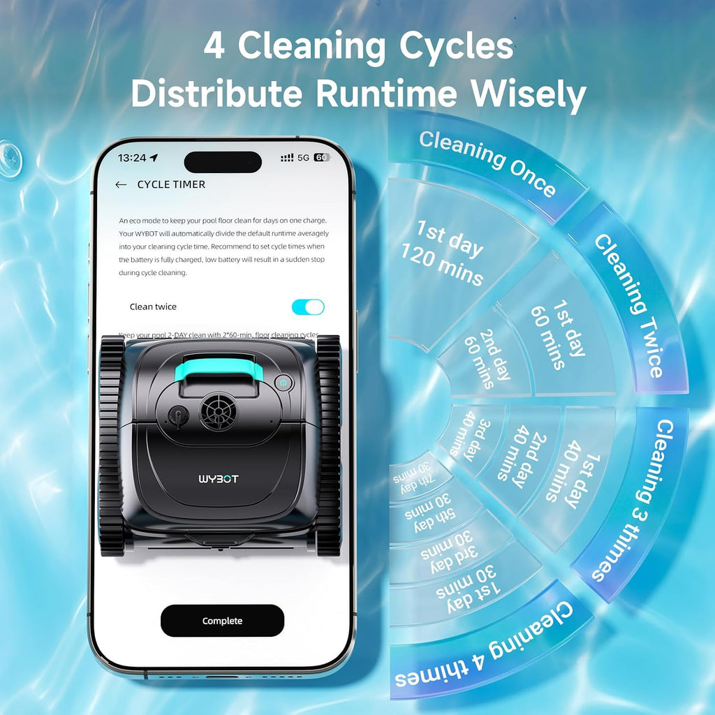 WYBOT C1 Cordless Robotic Pool Vacuum for Inground Pools, Above Ground Pool Cleaner 4-in-1 Wall & Waterline Cleaning Up to 1,614sq.ft, 150mins Smart Navigation, App Support (Forest Green & Black)